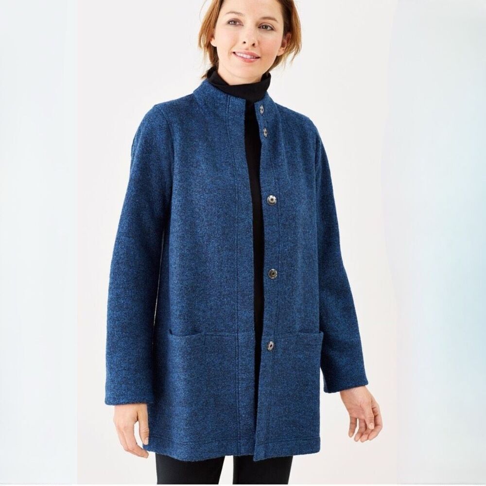 J Jill Pure Jill Small Snap Front Longline Cardigan Sweater Jacket Wool Blend